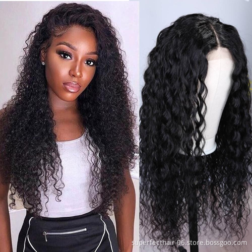 Hot Selling 150% 180% Density Human Hair wig Transparent Lace Front Brazilian Hair with Water Wave Natural Color Wigs